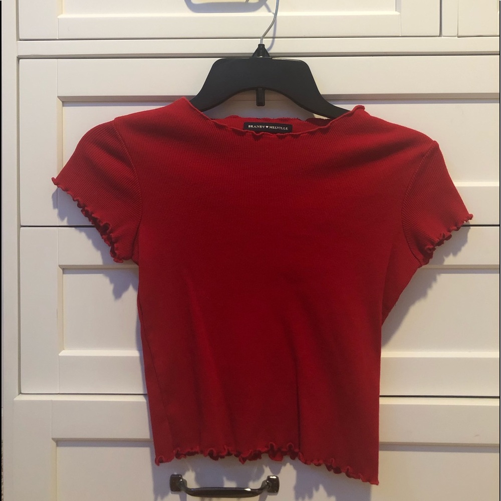 Red ruffled top